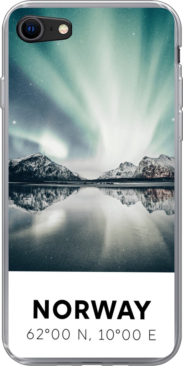 Telefoonhoesje Geschikt voor iPhone 8 hoesje - Noorwegen - Noorderlicht - Meer - Siliconen Telefoonhoesje Telefoonhoesje
