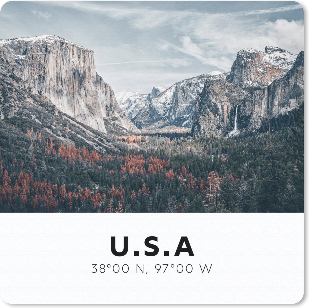 Muismat 20x20 cm - Mousepad Amerika - Yosemite - Bergen - Bos - Muismatten