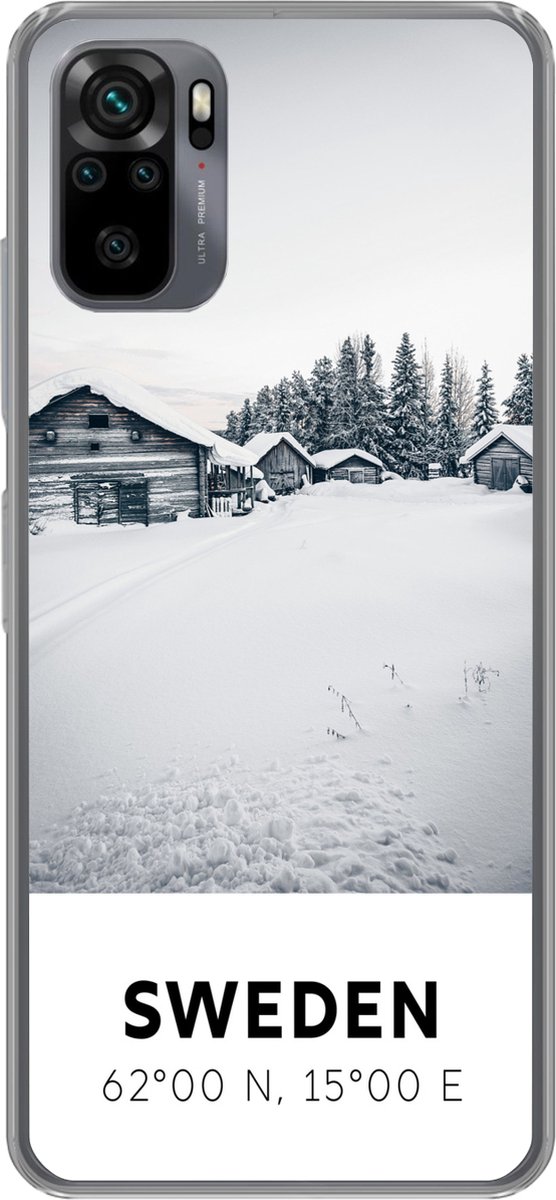 Telefoonhoesje Geschikt voor Xiaomi Geschikt voor Redmi Note 10S hoesje - Zweden - Sneeuw - Bomen - Siliconen Telefoonhoesje Telefoonhoesje