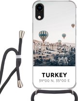 Hoesje met koord Geschikt voor iPhone XR - Luchtballon - Turkije - Zomer - Grijs - Siliconen - Crossbody - Backcover met Koord - Telefoonhoesje met koord - Hoesje met touw