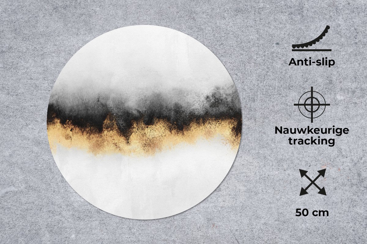 Muismat rond 50x50 cm - Mousepad Goud - Chic - Abstract - Zwart - Wit - Luxe - Ronde muismatten