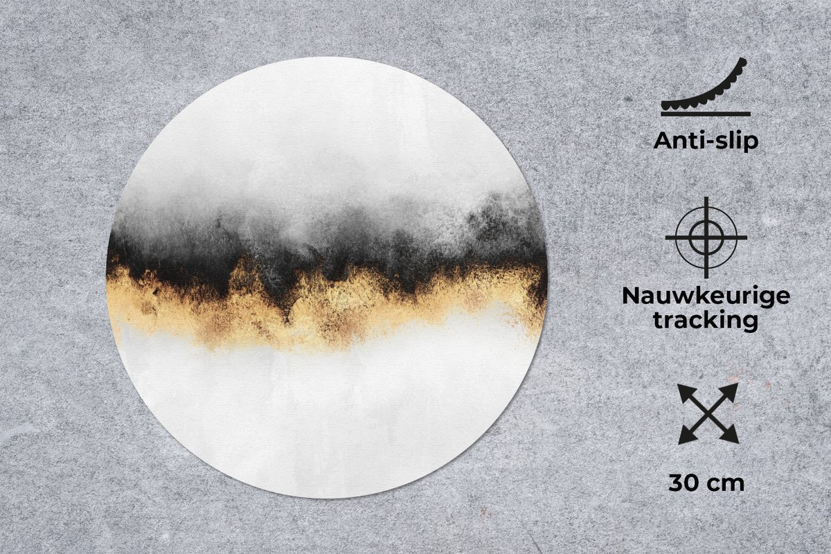 Muismat rond 30x30 cm - Mousepad Goud - Chic - Abstract - Zwart - Wit - Luxe - Ronde muismatten