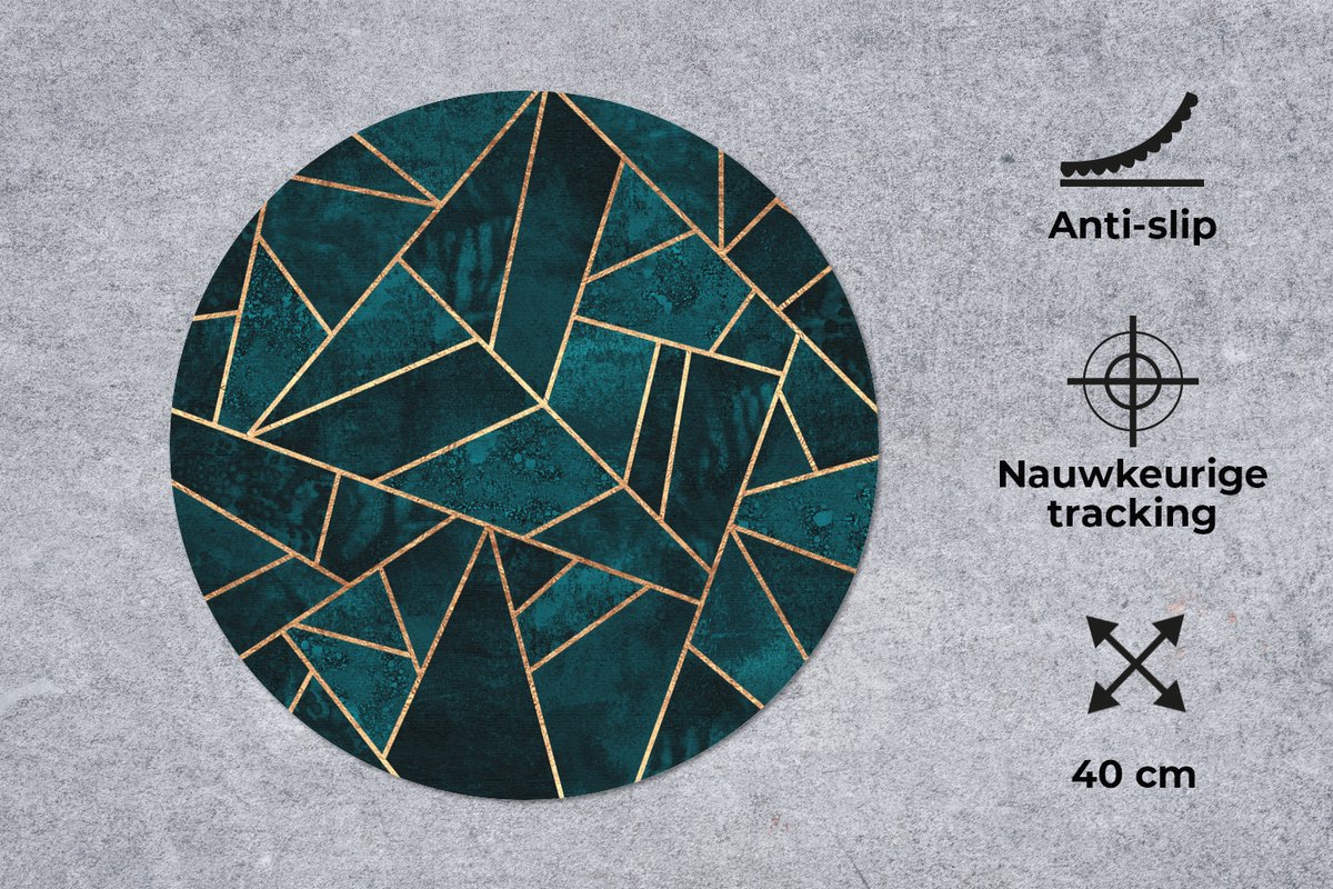 Muismat rond 40x40 cm - Mousepad Stenen - Goud - Luxe - Patronen - Abstract - Ronde muismatten