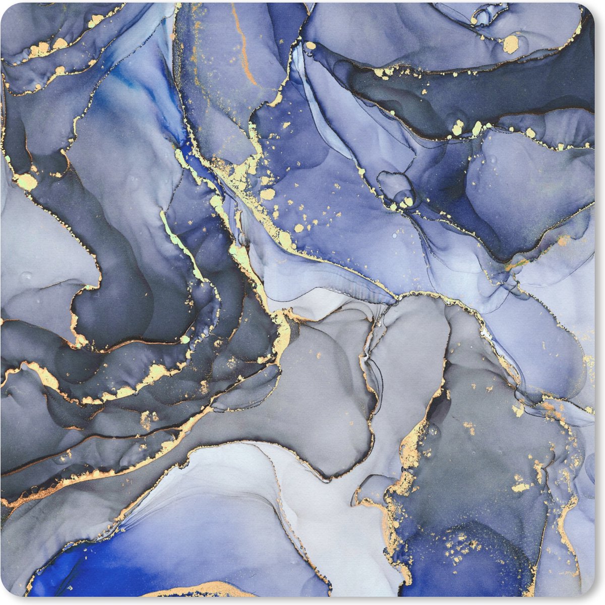 Muismat 20x20 cm - Mousepad Marmer - Goud - Abstract - Blauw - Muismatten