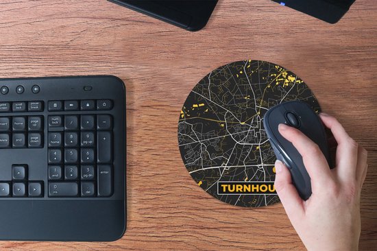 Muismat - Mousepad - Rond - Kaart - Turnhout - Plattegrond - Gold - Stadskaart - 20x20 cm - Ronde muismat - MousePadParadise