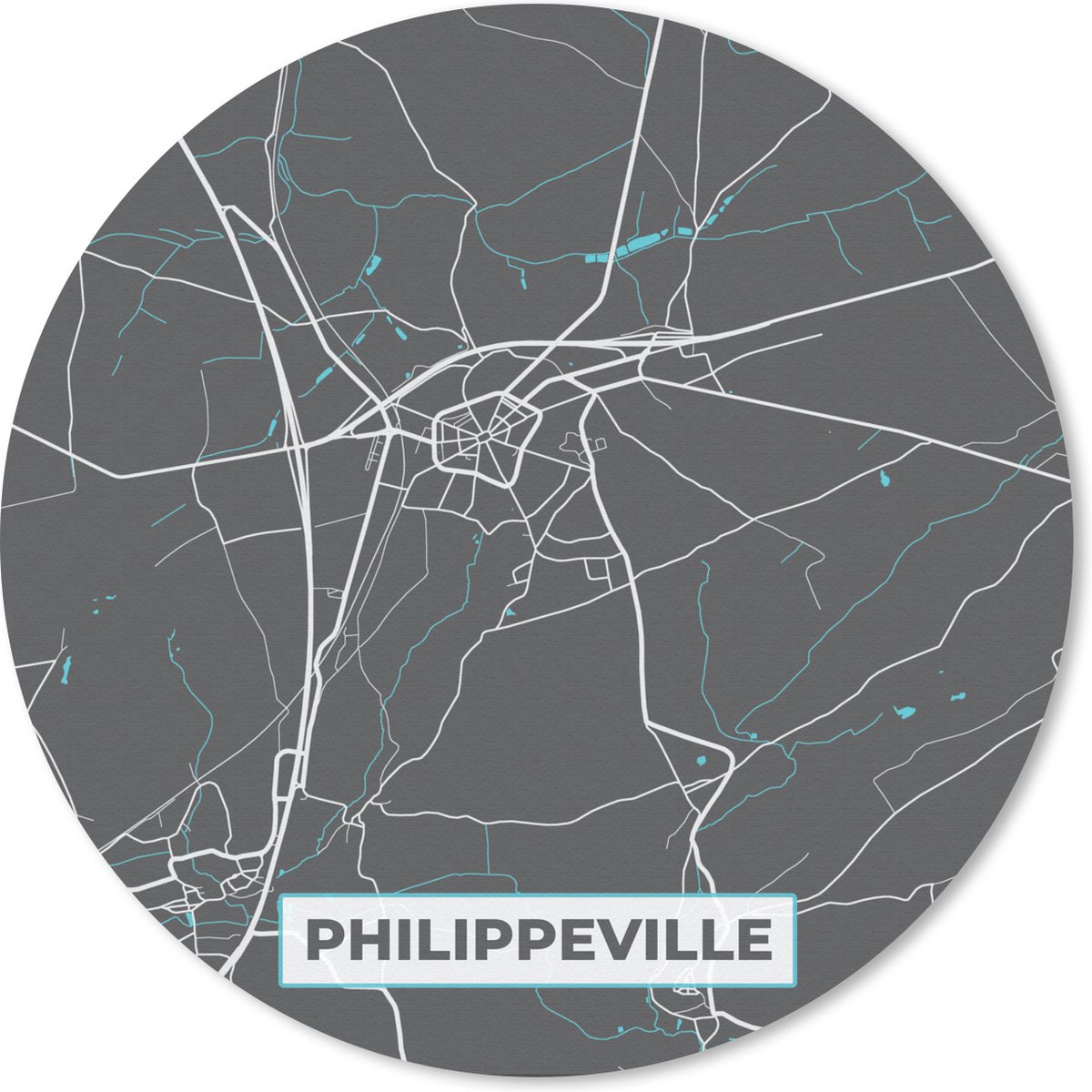 Muismat rond 40x40 cm - Mousepad Kaart – Plattegrond – Stadskaart – Philippeville – België - Grijs - Ronde muismatten - Stadskaart