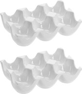 Excellent Houseware eiertray voor 6 eieren - 2x stuks - wit - porselein