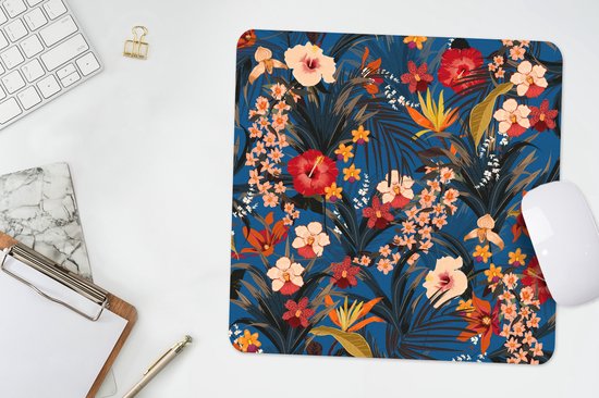 Muismat 30x30 cm - Mousepad Bloemen - Hibiscus - Tropisch - Patroon - Muismatten