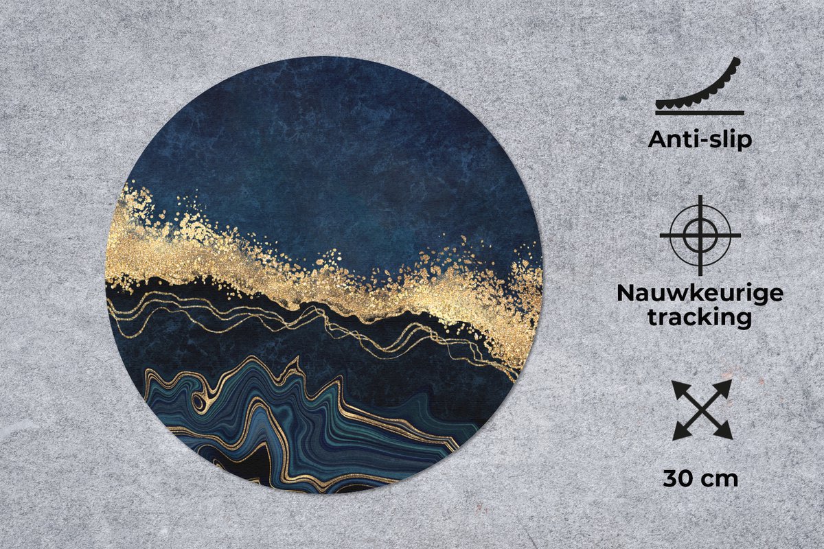 Muismat rond 30x30 cm - Mousepad Marmer - Textuur - Goud - Illustratie - Ronde muismatten
