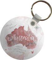 Sleutelhanger - Kaart - Australië - Waterverf - Kompas - Plastic - Rond - Uitdeelcadeautjes