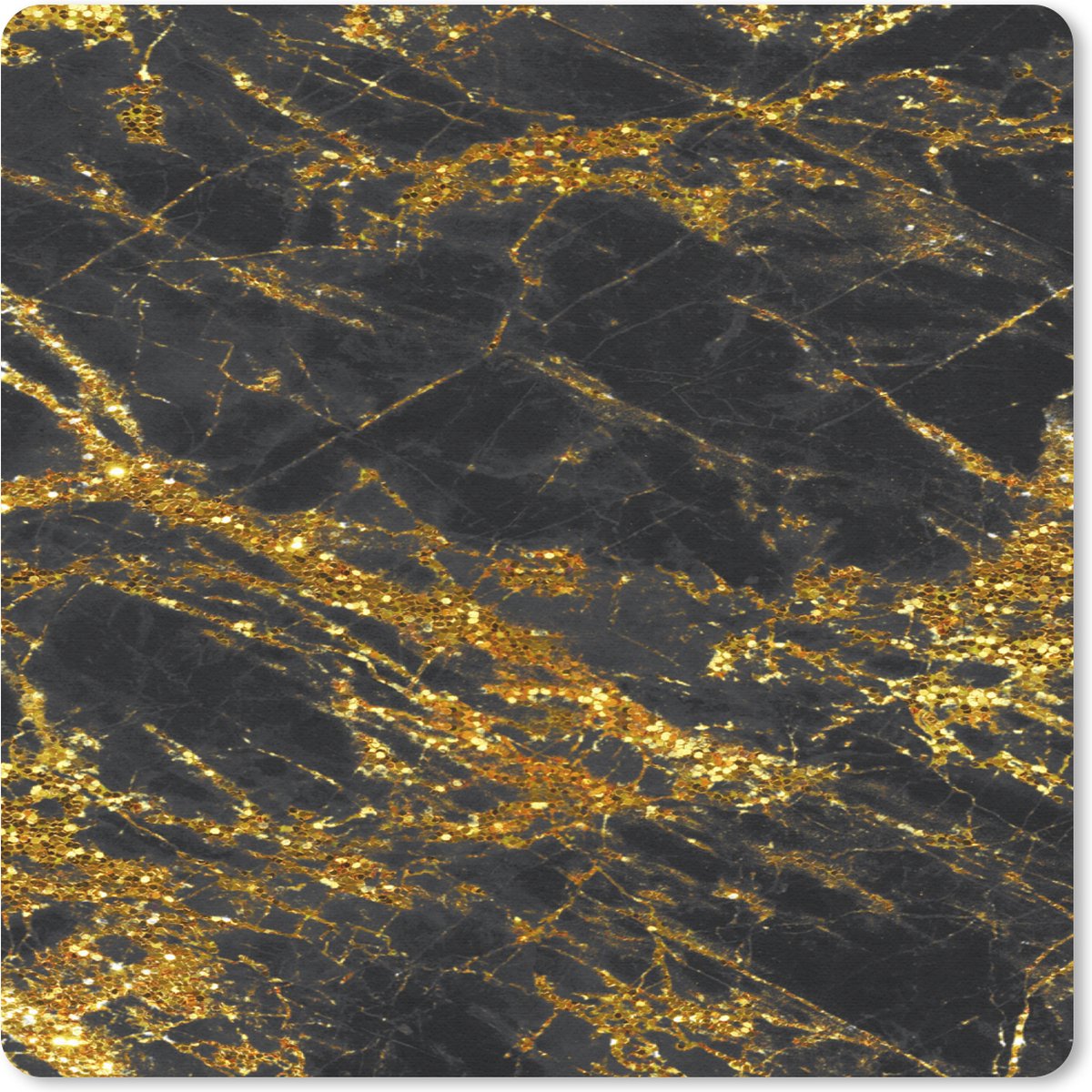 Muismat 30x30 cm - Mousepad Marmer - Zwart - Goud - Glitters - Muismatten