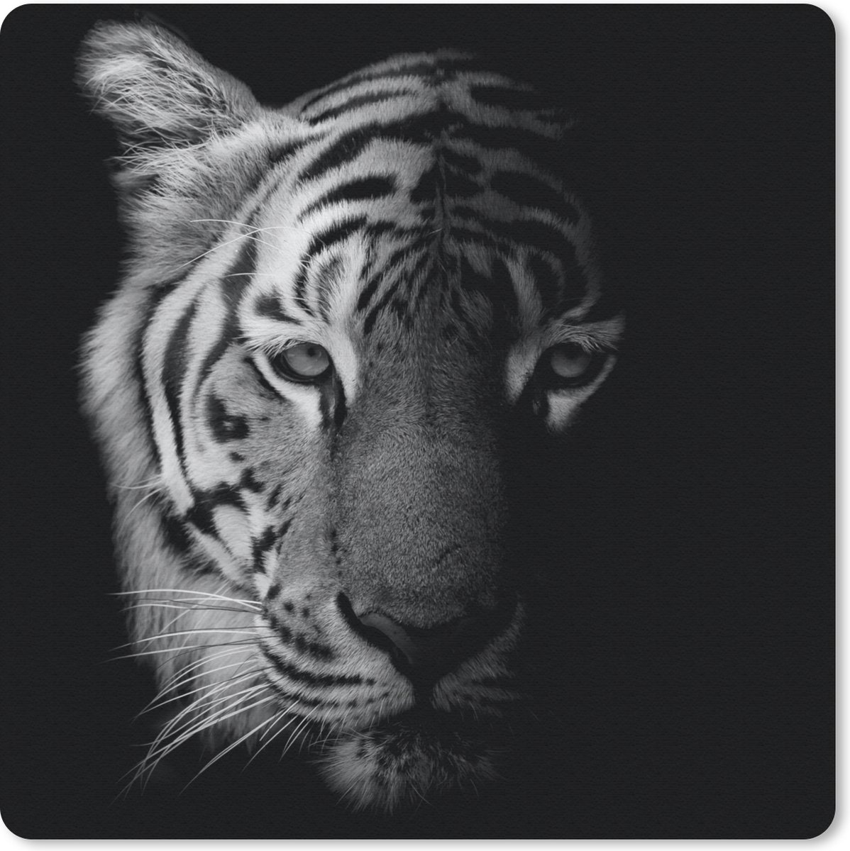 Muismat 20x20 cm - Mousepad Tijger - Dieren - Wild - Zwart - Wit - Muismatten