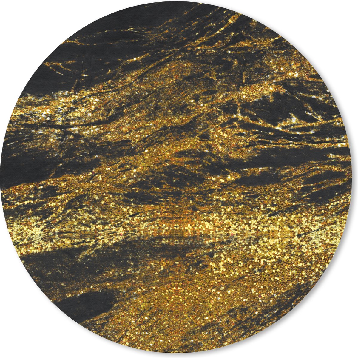 Muismat rond 30x30 cm - Mousepad Marmer - Goud - Zwart - Trendy - Ronde muismatten
