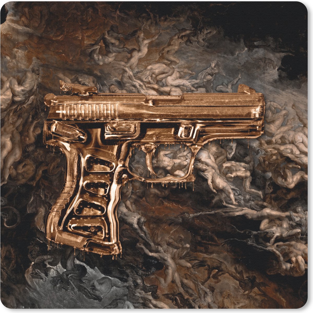Muismat 30x30 cm - Mousepad Pistool - Goud - Rook - Muismatten