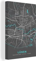 Canvas Schilderij Duitsland – Blauw – Lünen – Stadskaart – Kaart – Plattegrond - 80x120 cm - Wanddecoratie