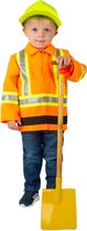 Funny Fashion - Bouwvakker & Trucker Kostuum - Gerry De Snelste Straatjesveger Jongen - oranje - Maat 104 - Carnavalskleding - Verkleedkleding