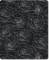 Muismat - Mousepad - Rozen - Zwart Wit - Patroon - 19x23 cm - Muismatten