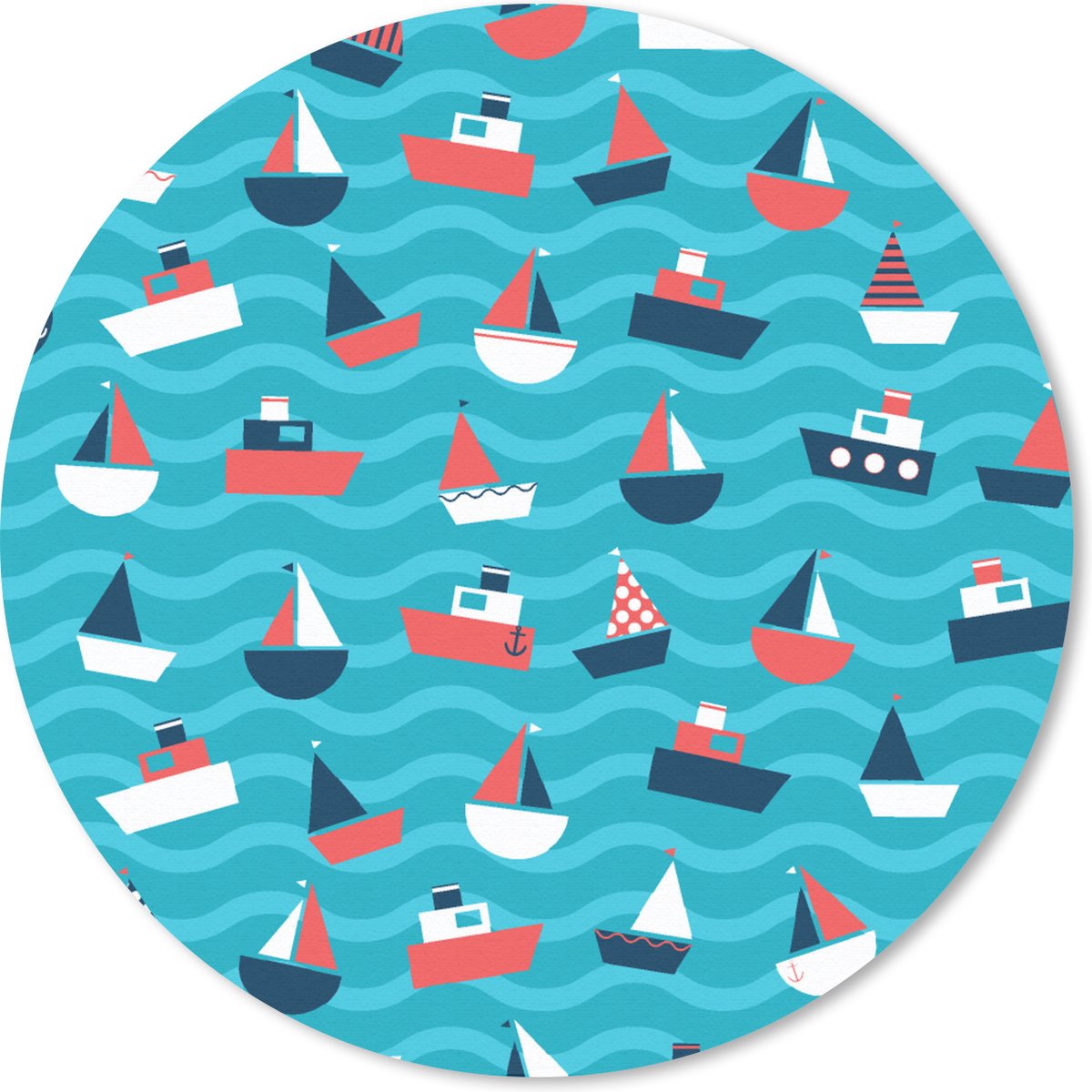 Muismat rond 20x20 cm - Mousepad Boten - Zee - Patroon - Ronde muismatten