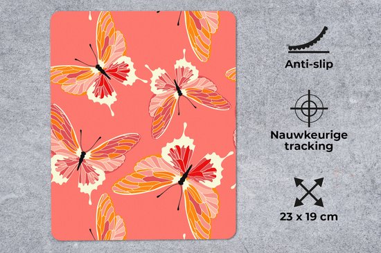 Muismat 19x23 cm - Mousepad Vlinders - Patronen - Roze - Muismatten