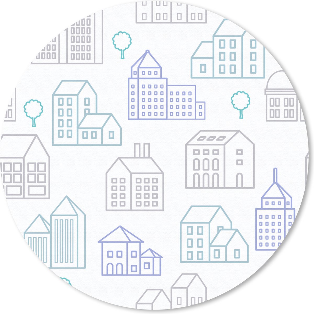 Muismat rond 30x30 cm - Mousepad Skyline - Patronen - Huis - Ronde muismatten