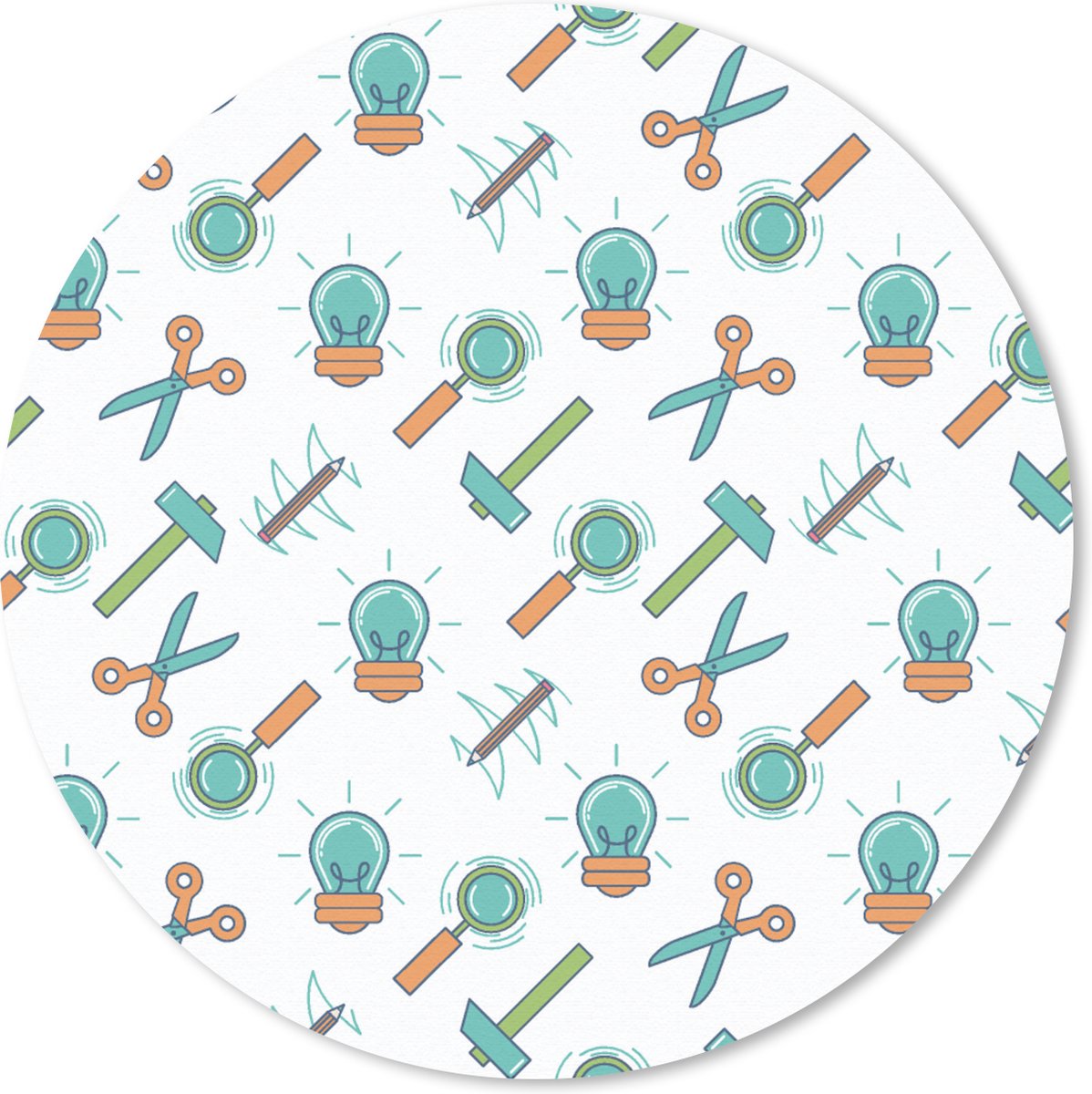 Muismat rond 20x20 cm - Mousepad Schaar - Potlood - Patronen - Ronde muismatten