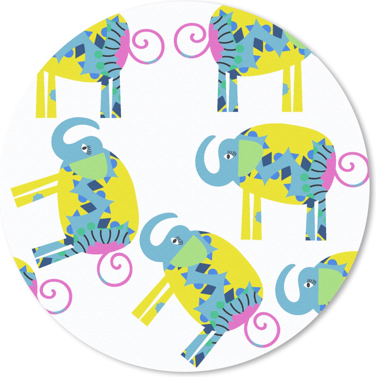 Muismat rond 40x40 cm - Mousepad Olifant - Geel - Ornament - Patronen - Ronde muismatten