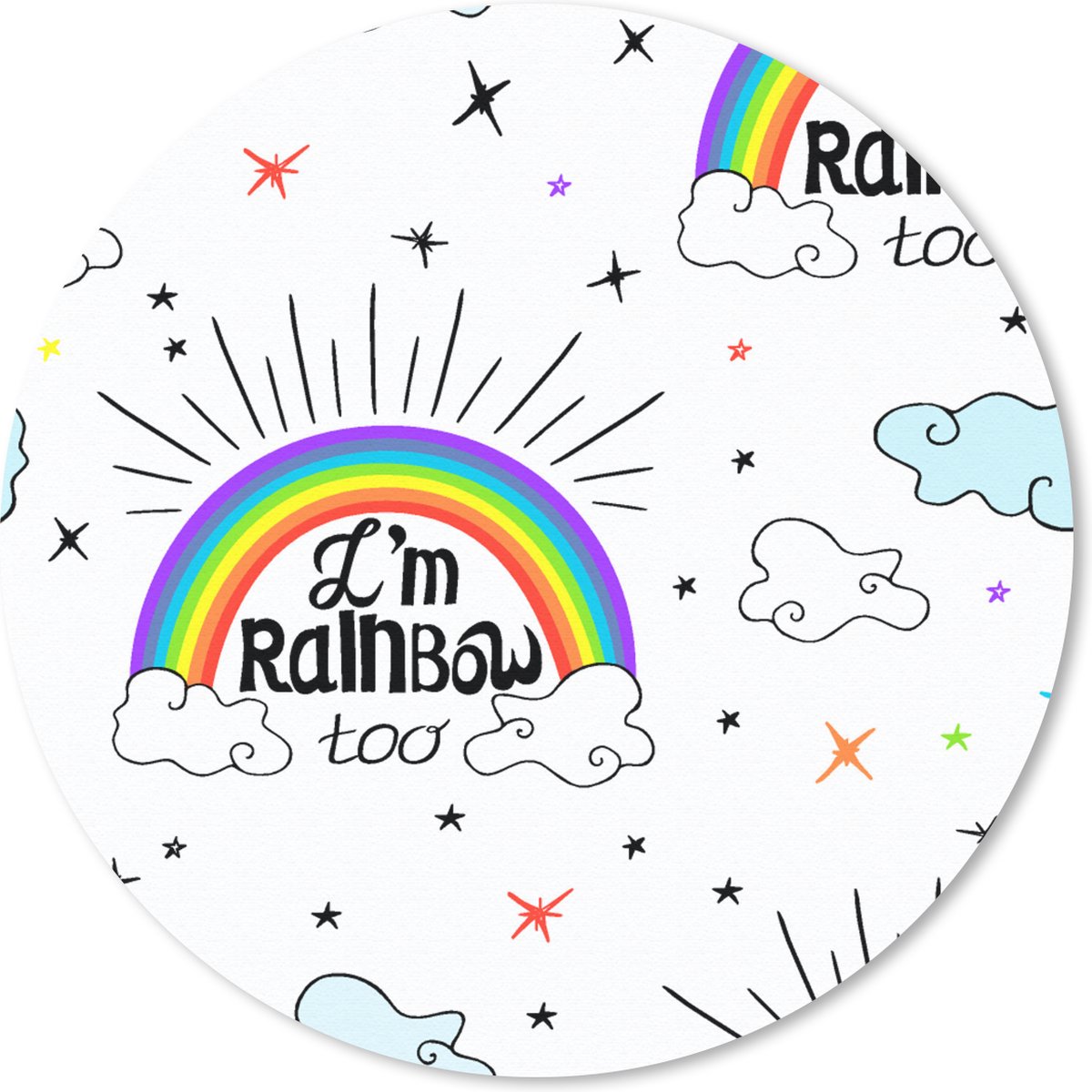Muismat rond 30x30 cm - Mousepad Regenboog - Wolken - Patroon - Ronde muismatten