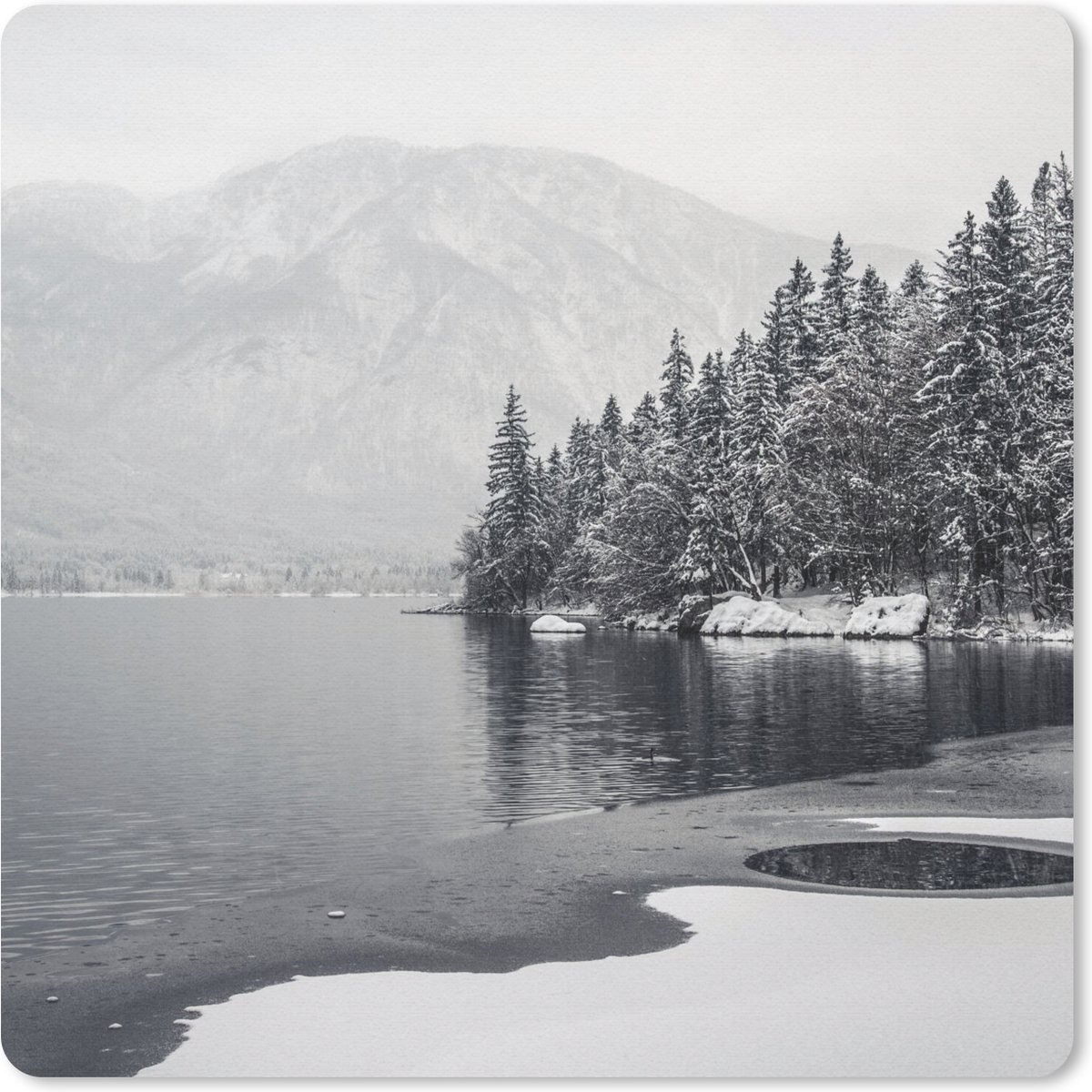 Muismat 30x30 cm - Mousepad Water - Winter - Natuur - Dennenboom - Muismatten