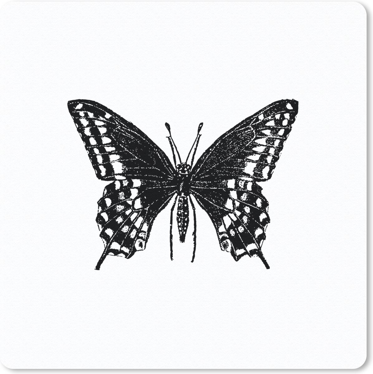 Muismat 30x30 cm - Mousepad Vlinder - Dieren - Retro - Zwart wit - Muismatten