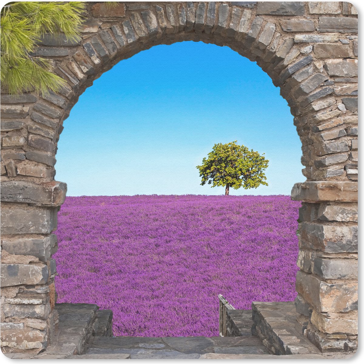 Muismat 30x30 cm - Mousepad Bloemen - Lavendel - Boom - Doorkijk - Muismatten
