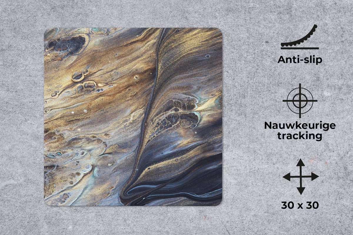 Muismat 30x30 cm - Mousepad Marmer - Goud - Waterverf - Textuur - Marmer printlook - Muismatten