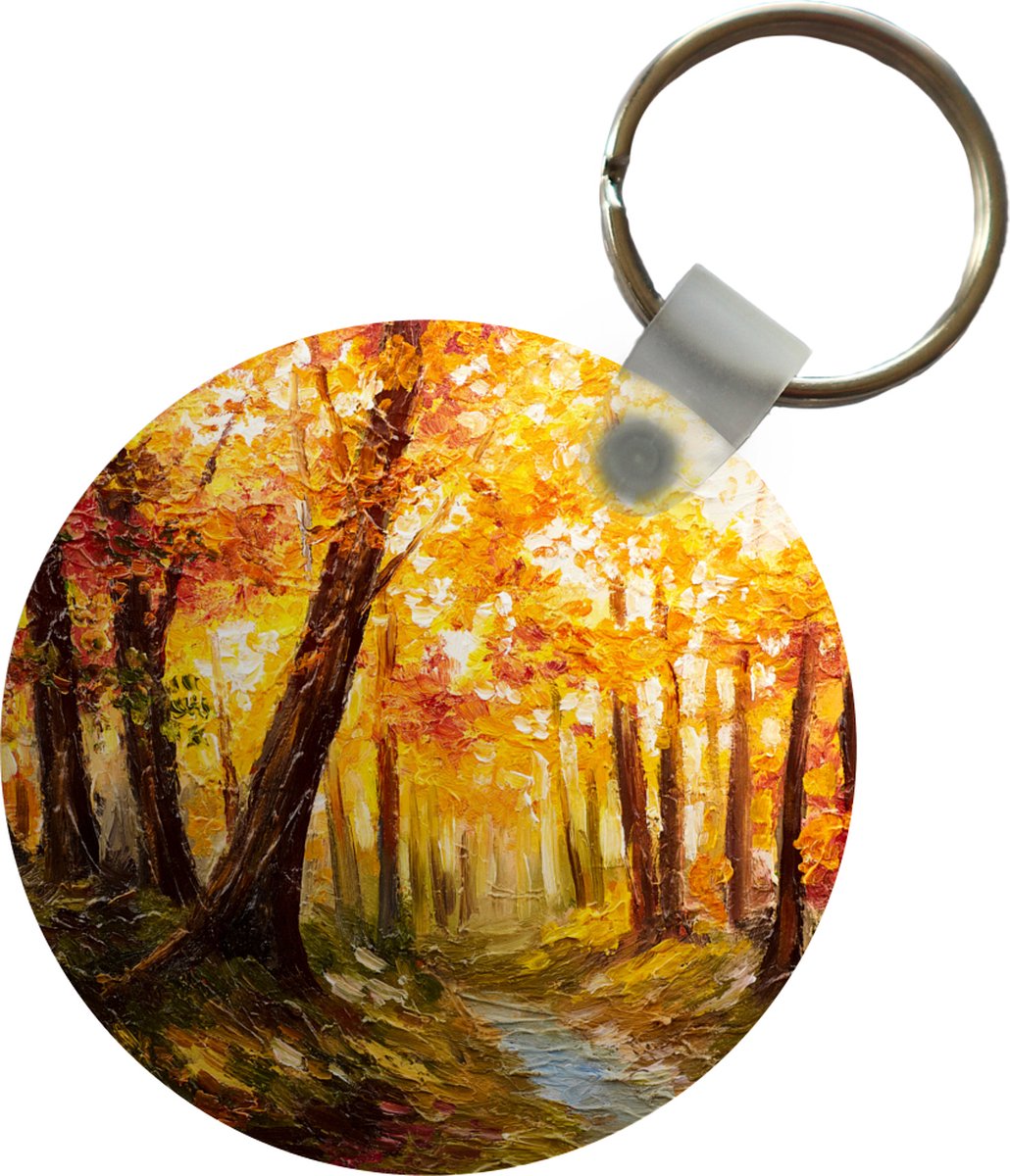 Sleutelhanger - Schilderij - Herfst - Bos - Olieverf - Plastic - Rond - Uitdeelcadeautjes
