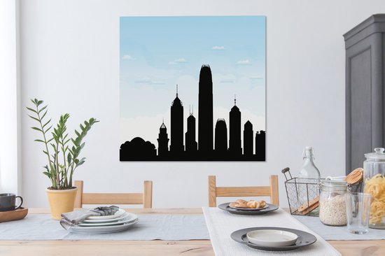 Illustration de la silhouette de Hong Kong sous un ciel bleu clair 90x90 cm - Tirage photo sur toile (Décoration murale salon / chambre)