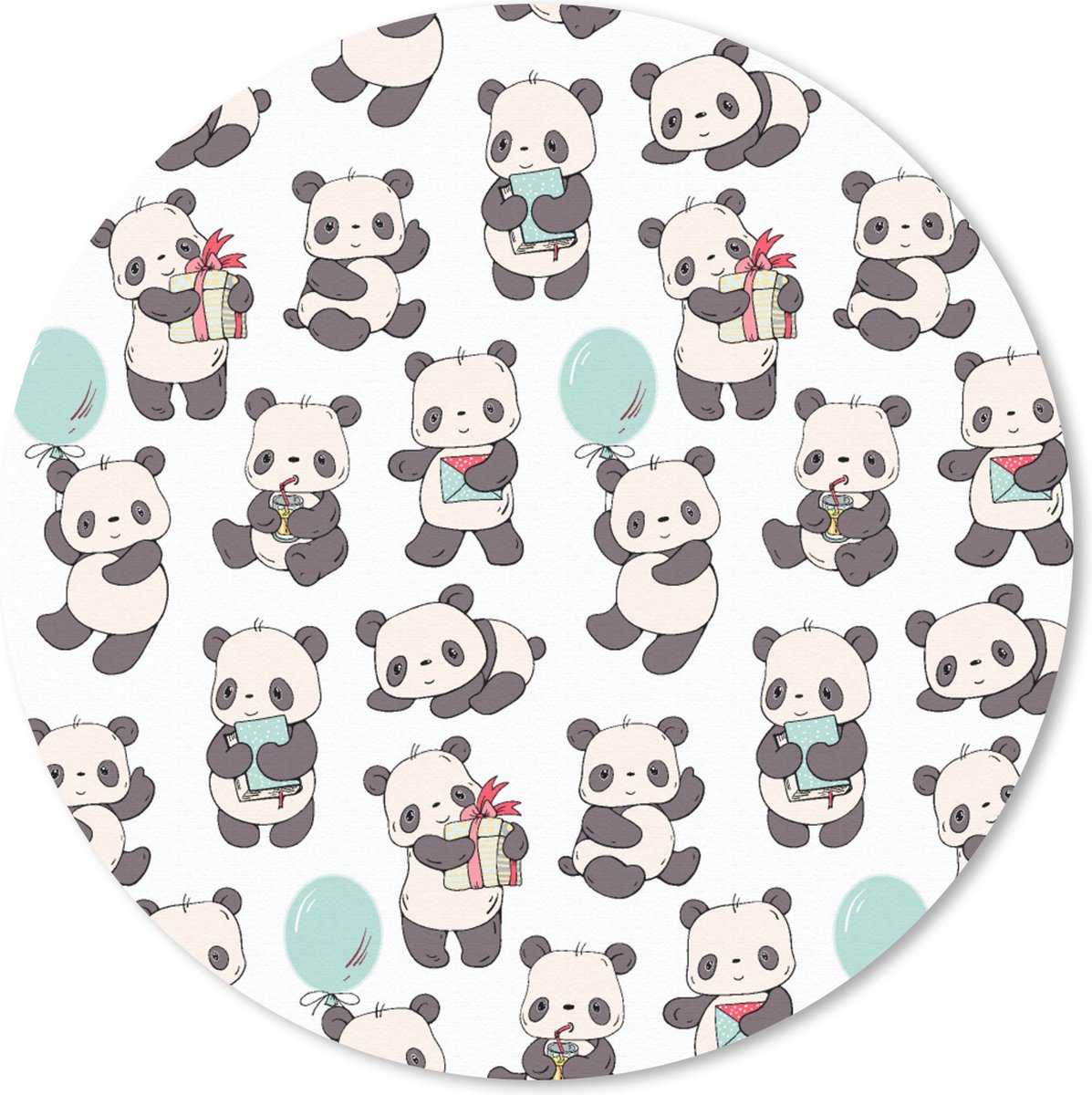 Muismat rond 20x20 cm - Mousepad Cadeau - Panda - Patroon - Ronde muismatten