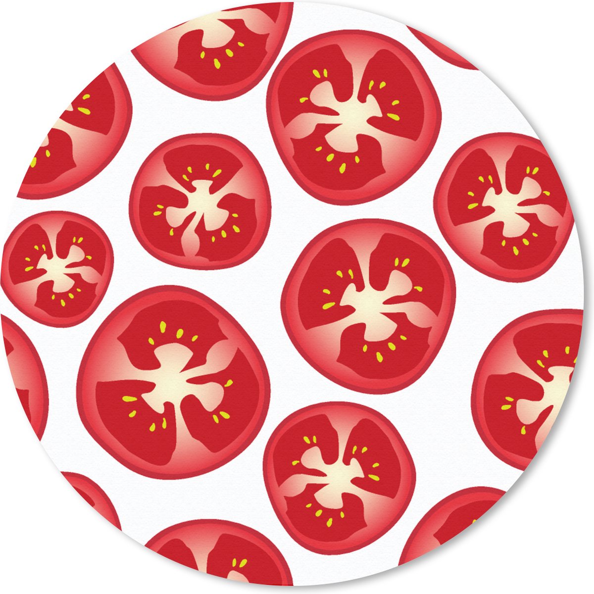 Muismat rond 50x50 cm - Mousepad Tomaat - Patroon - Fruit - Groente - Ronde muismatten