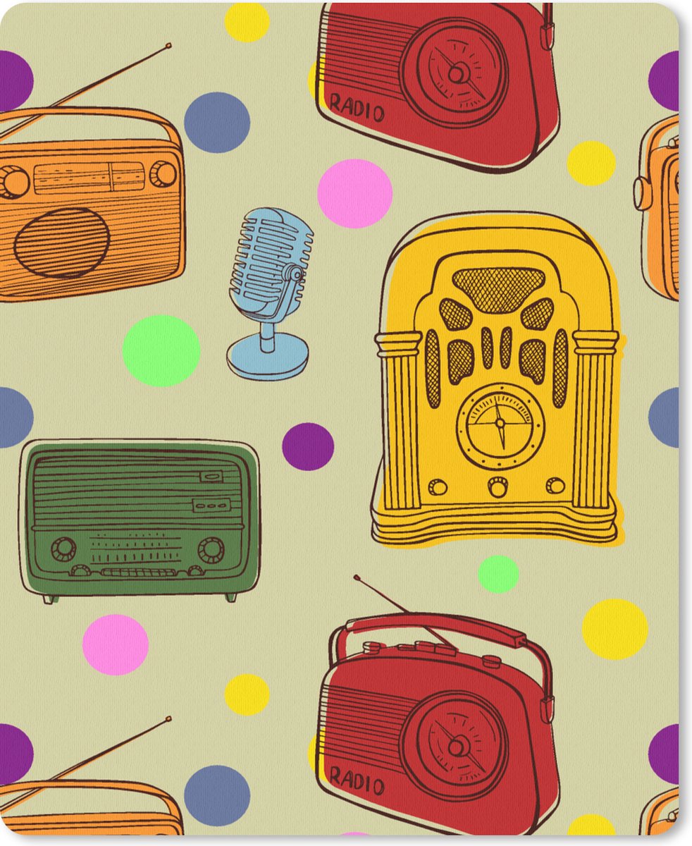 Muismat Groot - Vintage - Radio - Microfoon - Patroon - 30x40 cm - Mousepad - Muismat