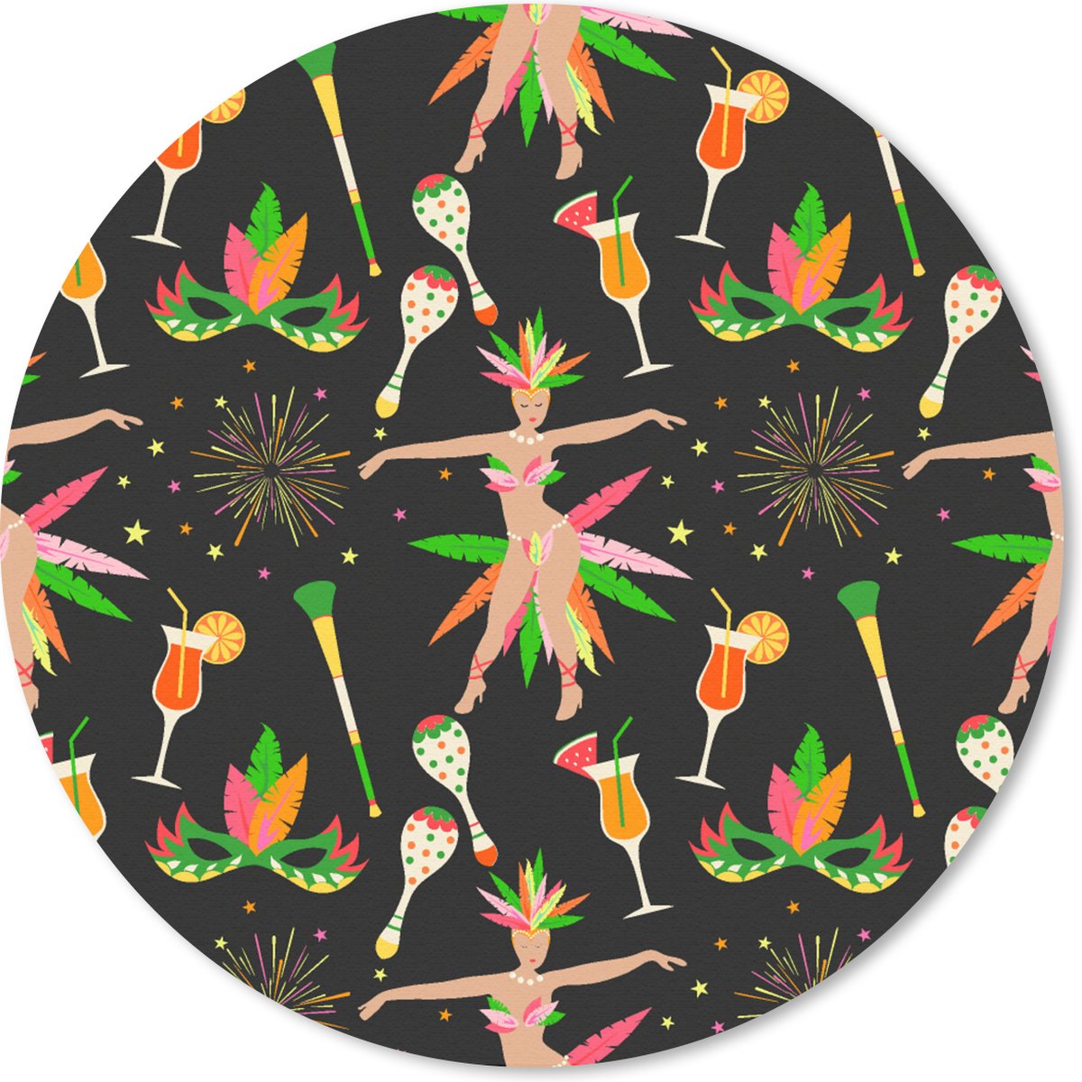 Muismat rond 30x30 cm - Mousepad Brazilië - Carnaval - Patroon - Ronde muismatten
