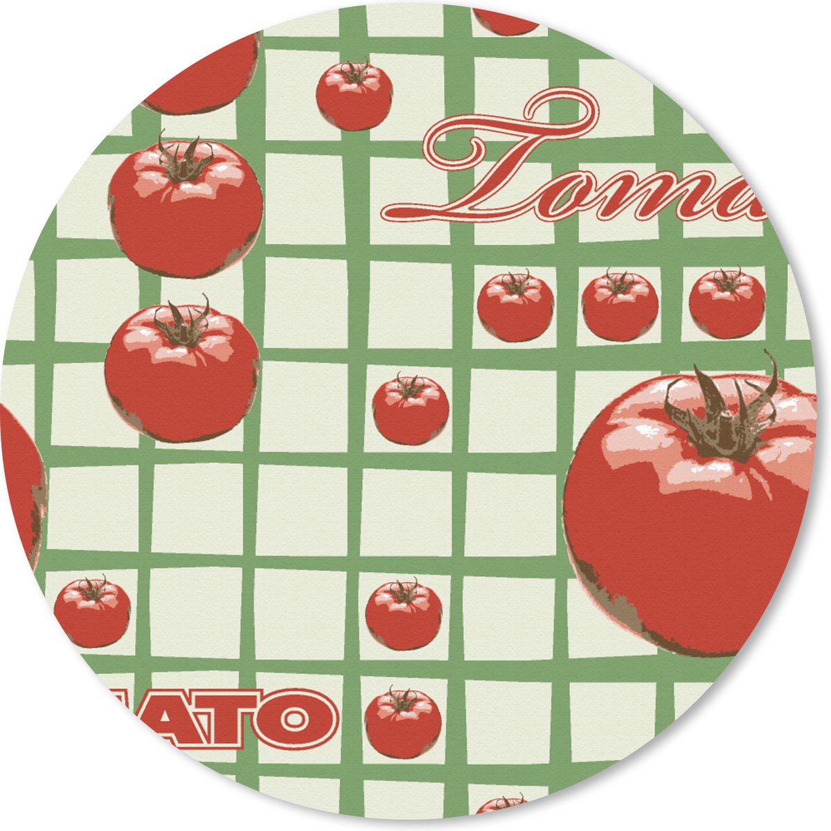 Muismat rond 50x50 cm - Mousepad Tomaat - Patronen - Fruit - Vintage - Ronde muismatten