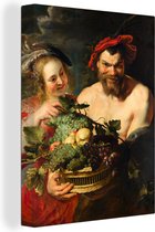 Canvas Schilderij Nimf en sater - Schilderij van Peter Paul Rubens - 90x120 cm - Wanddecoratie