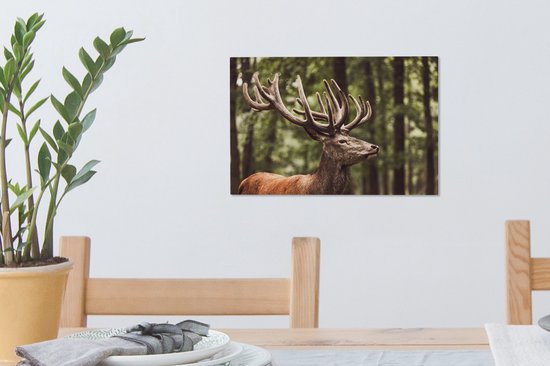 Cerf dans une forêt 30x20 cm - petit - impression photo sur toile peinture (Décoration murale salon / chambre à coucher) / Animaux sauvages Peintures Toile