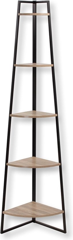 Etagère d'angle - 5 Etagères - Bois - Métal Zwart - 34x34x180cm
