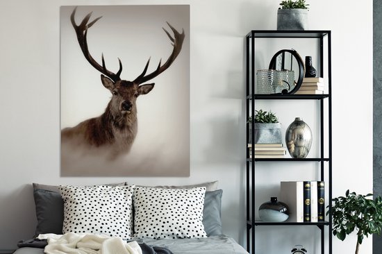 Tableau Peinture Portrait - Cerf - Bois - 90x120 cm - Décoration murale