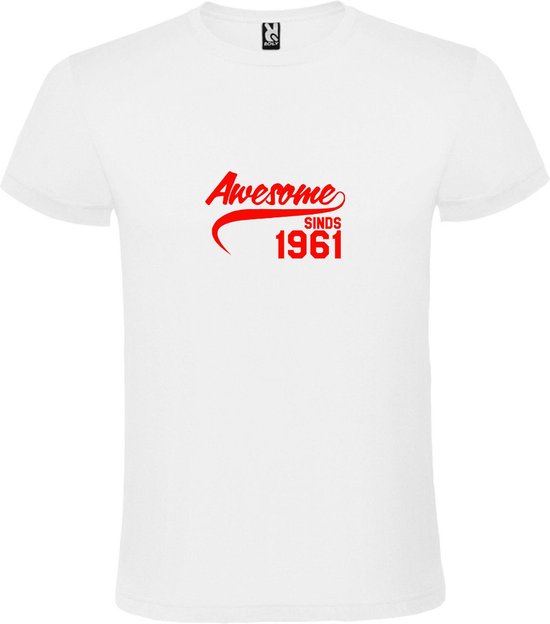 Wit T-Shirt met “Awesome sinds 1961 “ Afbeelding Rood Size M
