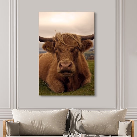 Tableau sur toile Highlander écossais - Animaux - Berg - 120x180 cm - Décoration murale XXL