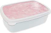 Broodtrommel Wit - Lunchbox - Brooddoos - Marmer - Roze - Textuur - Chic - 18x12x6 cm - Volwassenen
