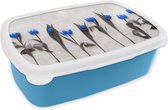 Broodtrommel Blauw - Lunchbox - Brooddoos - Bloemen - Tulpen - Blauw - 18x12x6 cm - Kinderen - Jongen