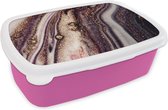 Broodtrommel Roze - Lunchbox - Brooddoos - Marmer - Roze - Goud - Glitter - Marmerlook - 18x12x6 cm - Kinderen - Meisje