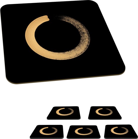 Onderzetters voor glazen - Cirkel gevuld met goudkleurige penseelstreken -  10x10 cm -... | bol.com