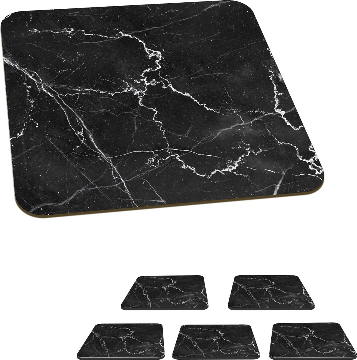 Onderzetters voor glazen - Marmer - Kalk - Lijn - 10x10 cm - Glasonderzetters - 6 stuks