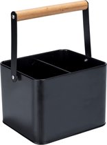 WENKO Keukengereimand Baco, Black Outdoor Kitchen-accessoire, robuuste draagmand van gepoedercoat zwart metaal met flexibele houten handgreep, ideaal voor het vervoeren van sauzen, 18 × 25,5 × 15 cm